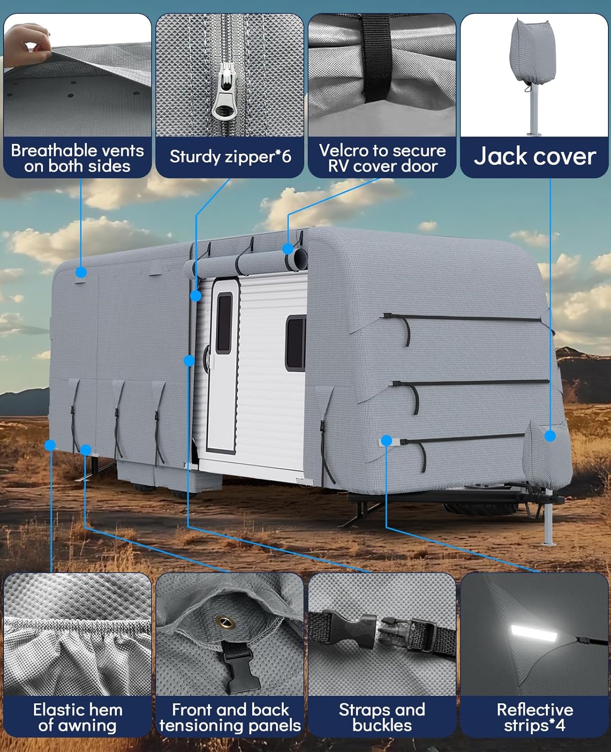 Detalle de Heavy-Duty Caravan Cover with 4-Layer Technology for 18-30+ ft Motorhomes