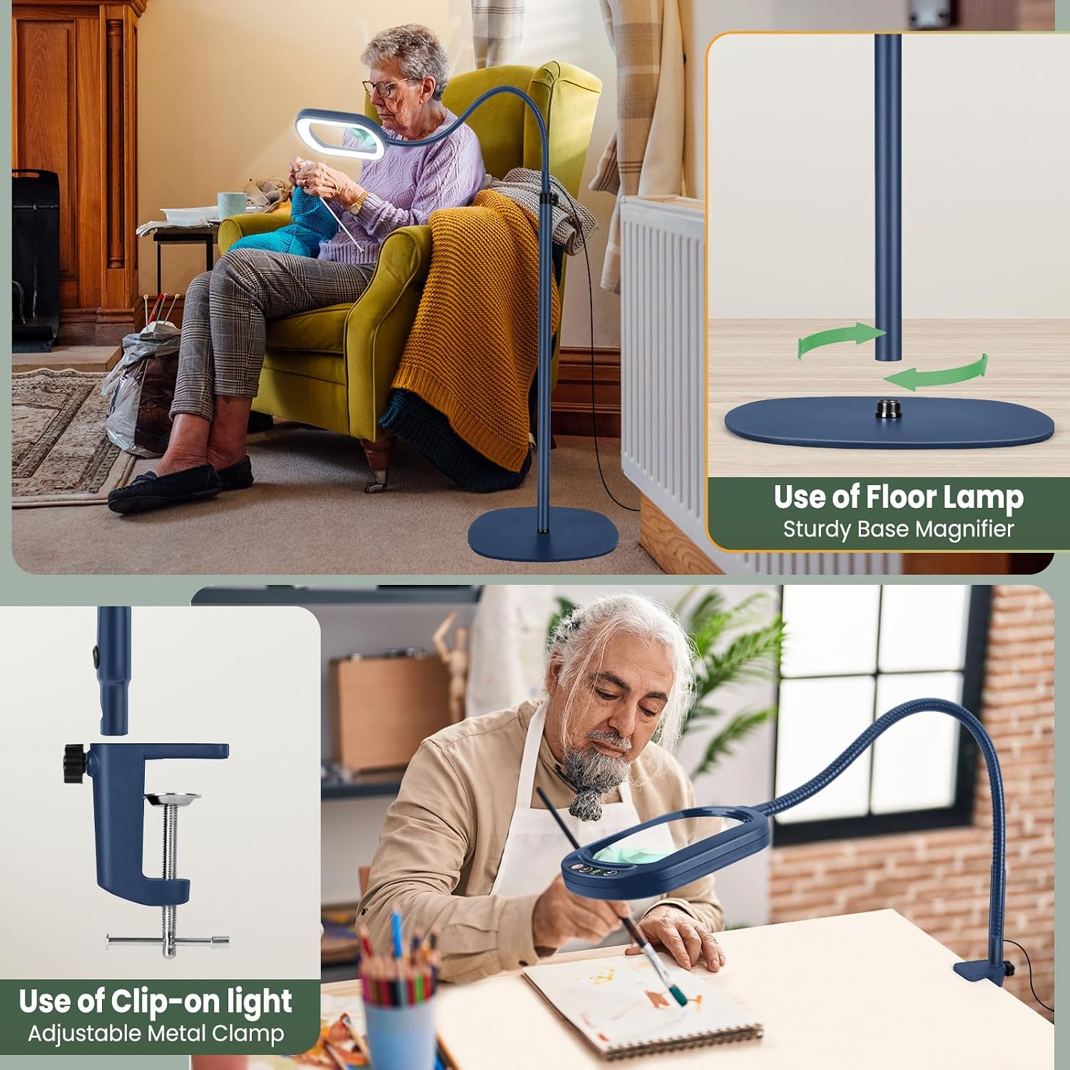 Thumbnail 5 de Veemagni 12X Rectangular Magnifying Glass with Light and Stand — 24" Gooseneck Floor Lamp, 3-in-1 LED with 5 Colour Modes