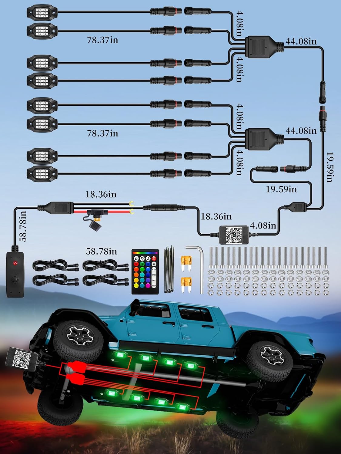 Thumbnail 5 de 8-Pod RGB LED Rock Lights Kit (APP/RF Remote) for 12V Trucks, Jeeps, UTVs, RZR & More