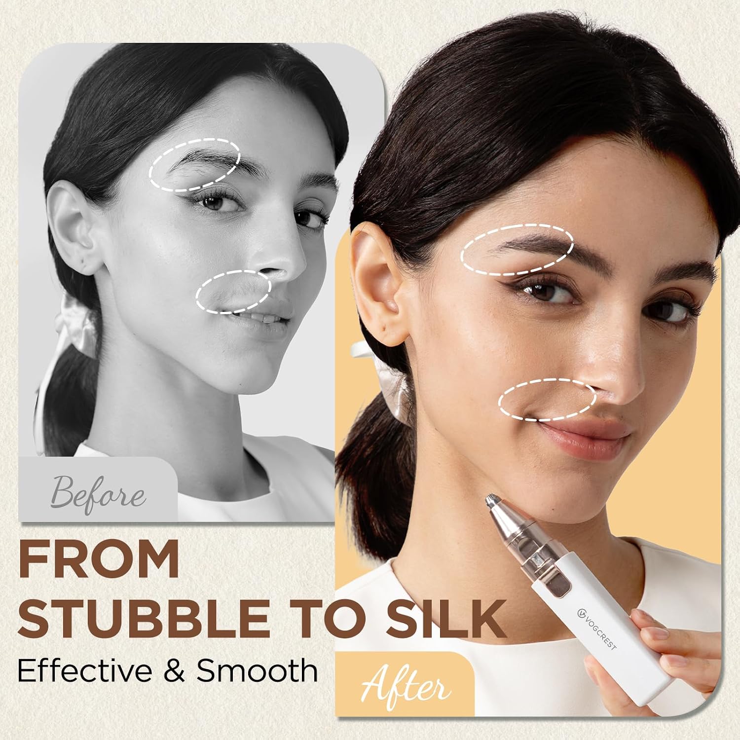 Detalle de Portable Eyebrow Trimmer & Facial Hair Remover for Women – 2 in 1, Rechargeable with Built-in LED