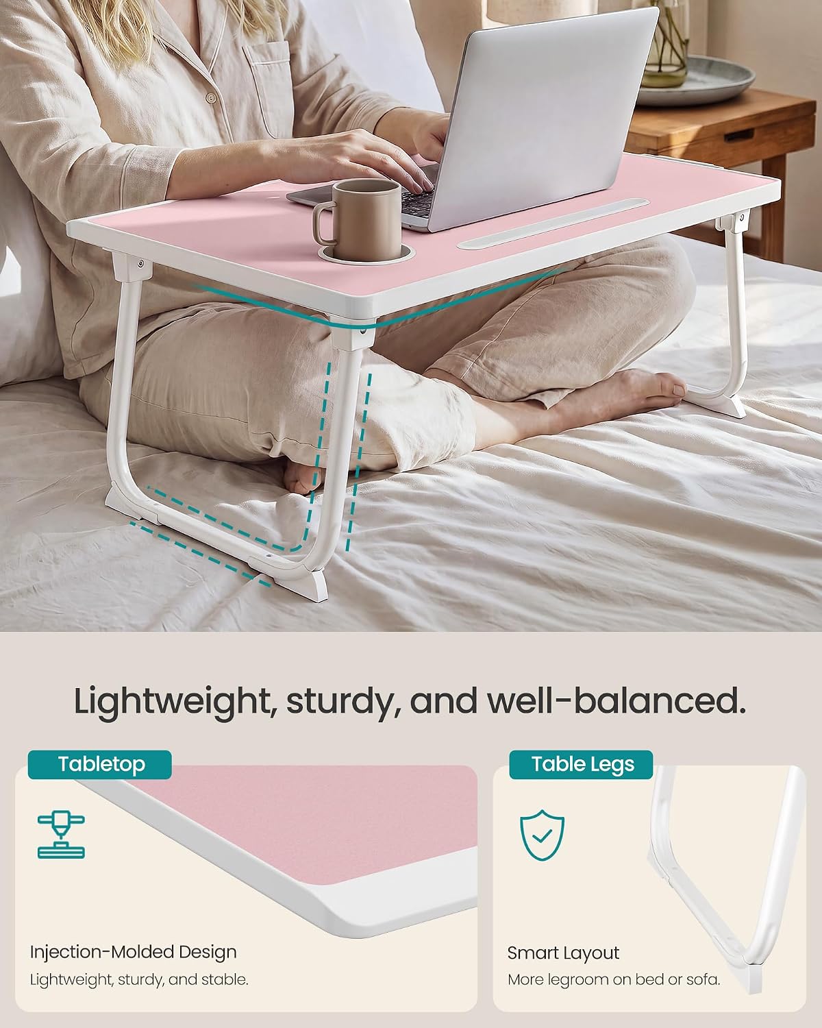Detalle de SONGMICS ULLD120S101 Foldable Lap Desk with Cup Holder and Tablet Slot