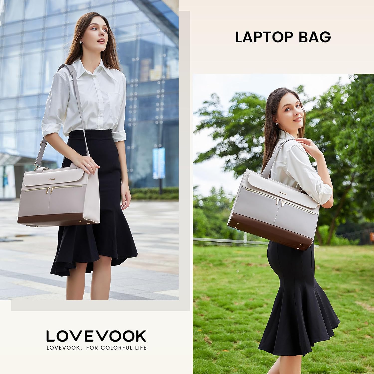 Detalle de LOVEVOOK 15.6 Inch Women's Laptop Bag with Clutch: PU Leather, Water‑Resistant Work Tote