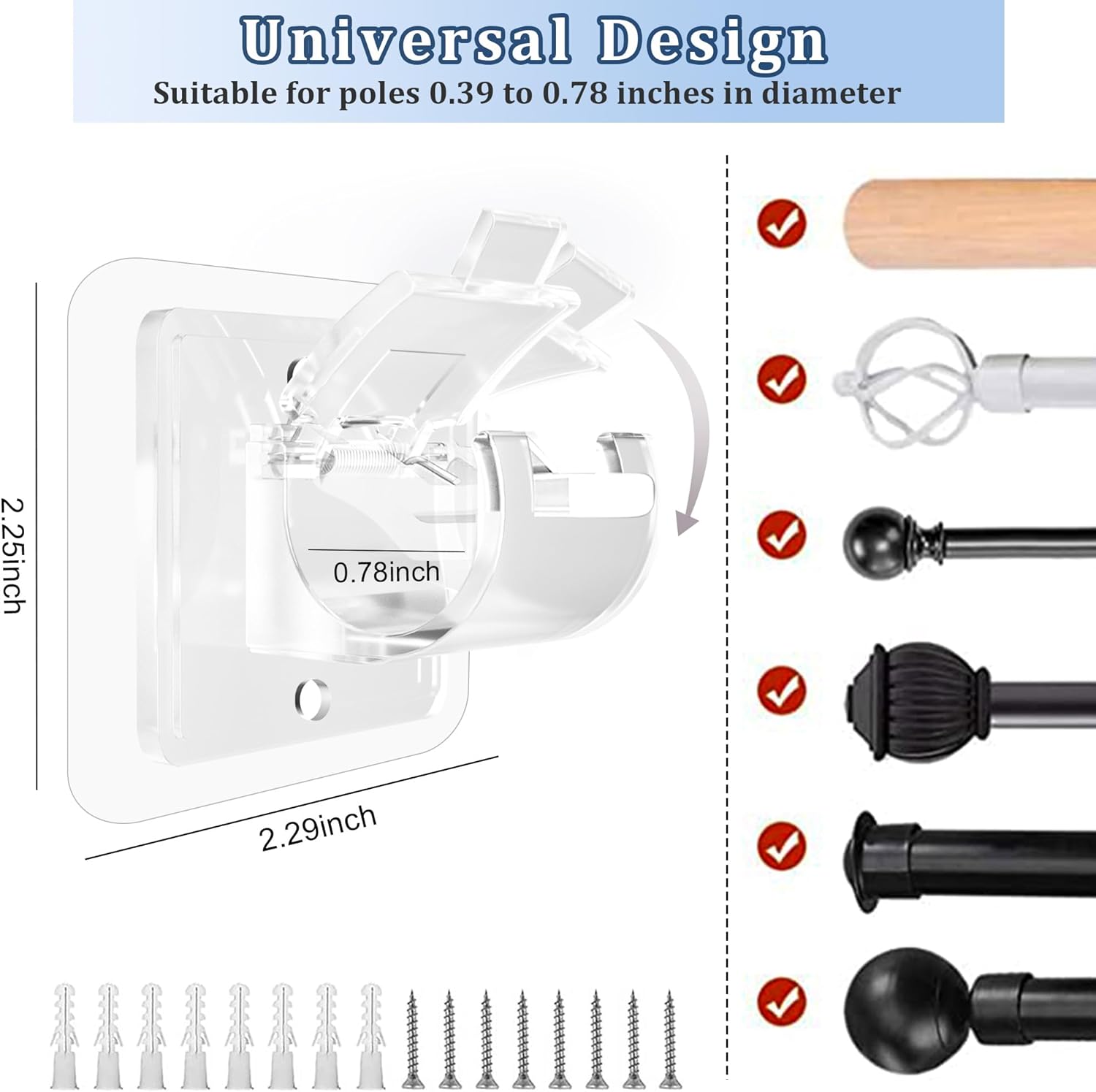 Detalle de Codoule Self Adhesive No Drill Adjustable Curtain Rod Holder Hooks Brackets (8-Pack)