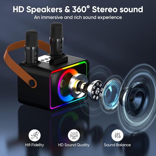 Detalle de Wowstar Karaoke Machine 2: Portable Bluetooth Karaoke Speaker with 2 mics and Disco Lights