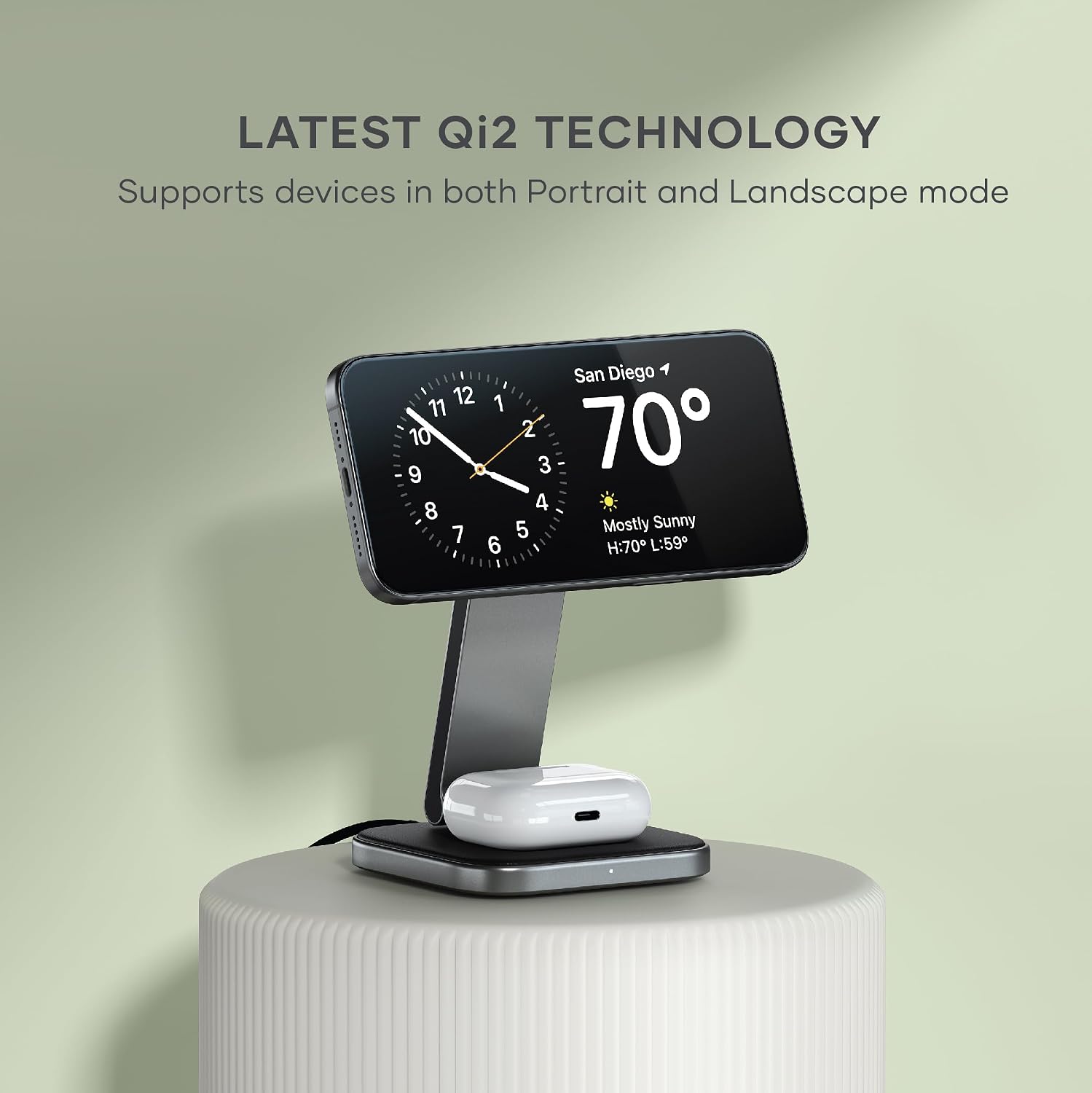 Detalle de SATECHI OntheGo™ Chargeur Induction 2 en 1 pliable (station sans fil magnétique) jusqu’à 15 W compatible Qi2