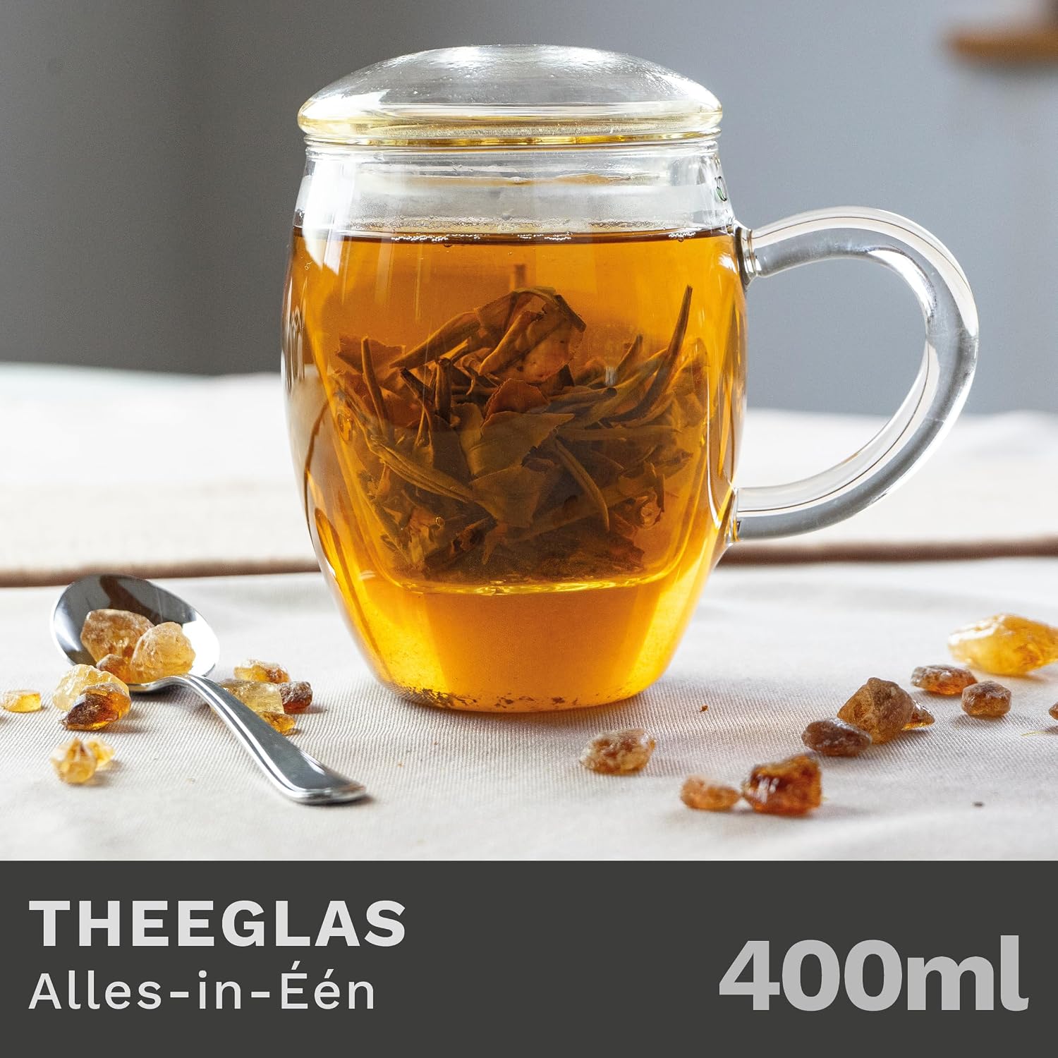 Detalle 2 de Creano 092 All-in-One theeglas van 400 ml met glazen filter en deksel