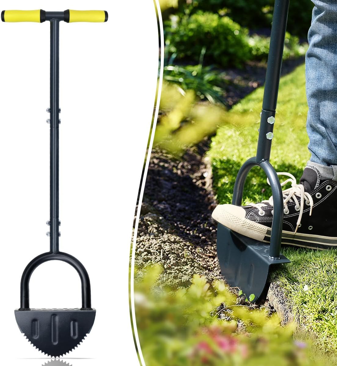 Colwelt 96cm Saw-Tooth Lawn Edging Tool with T-Grip Half Moon Blade