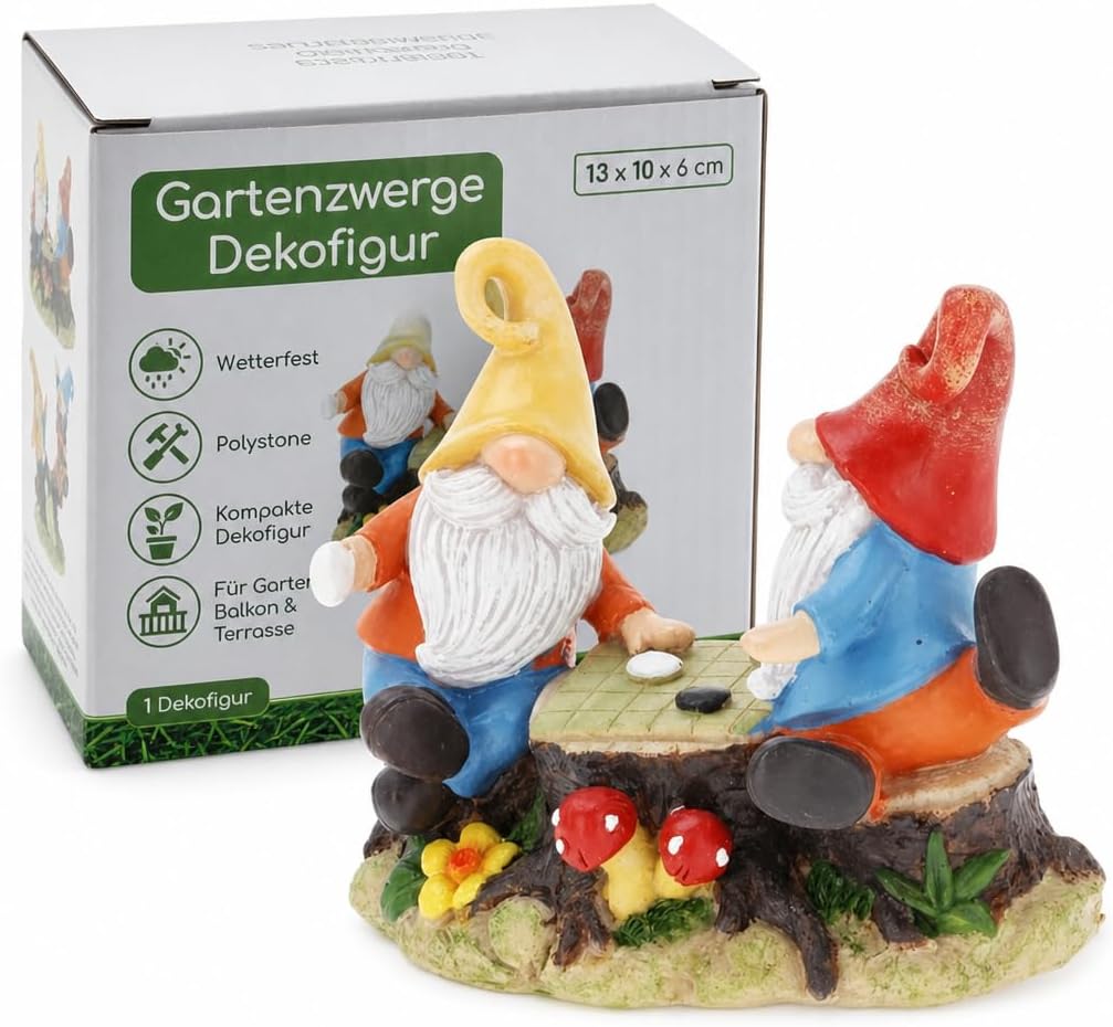 Detalle de MIJOMA Gartenzwerge Dekofigur wetterfest – Zwerge auf Wippe und im Spiel, 13x10x6 cm