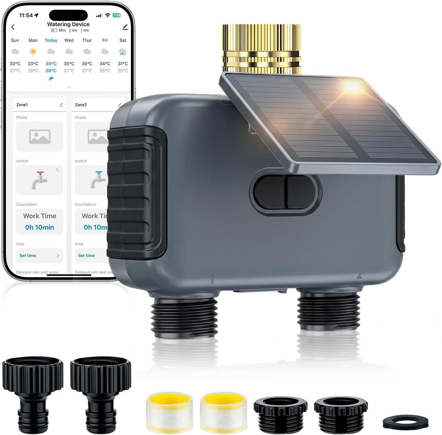 Detalle de Mcbazel Programmateur d’Arrosage Automatique WiFi à 2 Sorties avec Panneau Solaire – IP55