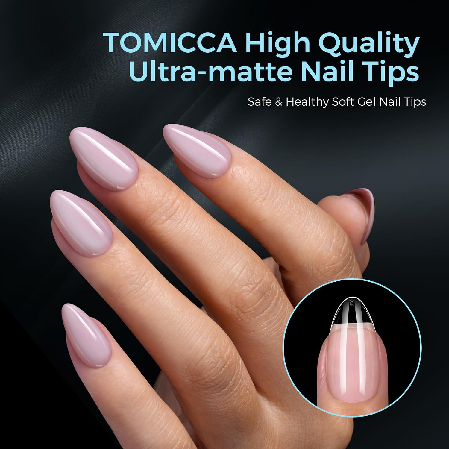 Detalle de TOMICCA kurze Mandel Nageltips 510 Stück (15 Größen) – ultra-matt Soft Nail Tips für Gel- oder Acrylic-Nagelverlängerung