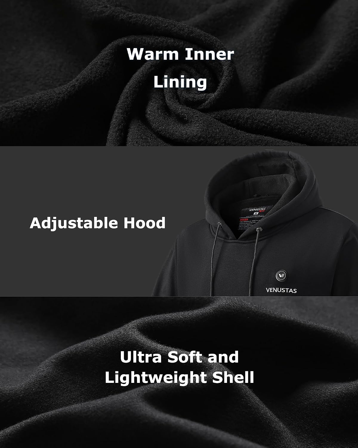 Detalle 2 de Venustas Unisex Pullover Heated Hoodie with Battery, 5 Heating Zones
