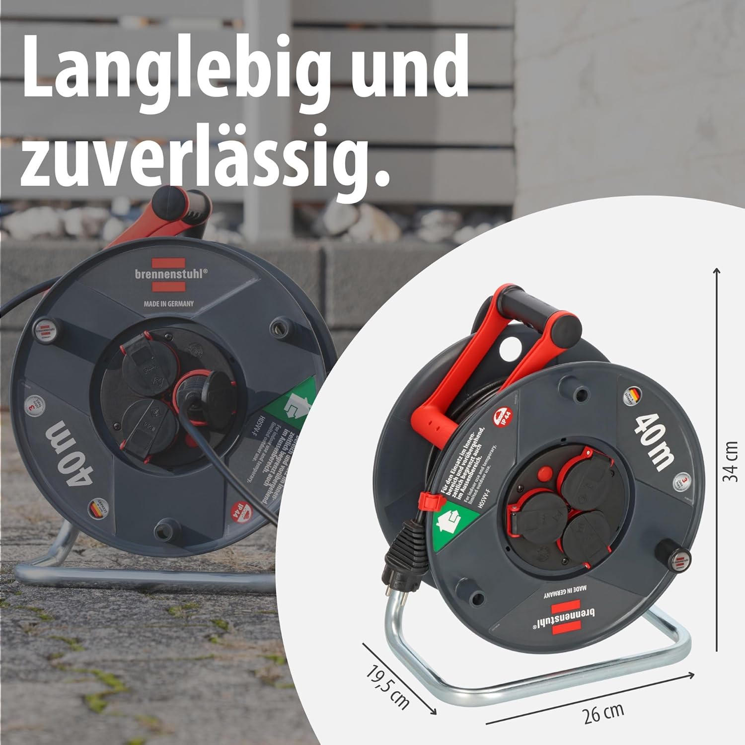 Thumbnail 6 de Brennenstuhl Garant V2 IP44 Kabeltrommel 40 m outdoor – robuste Außenkabelführung mit IP44-Schutz