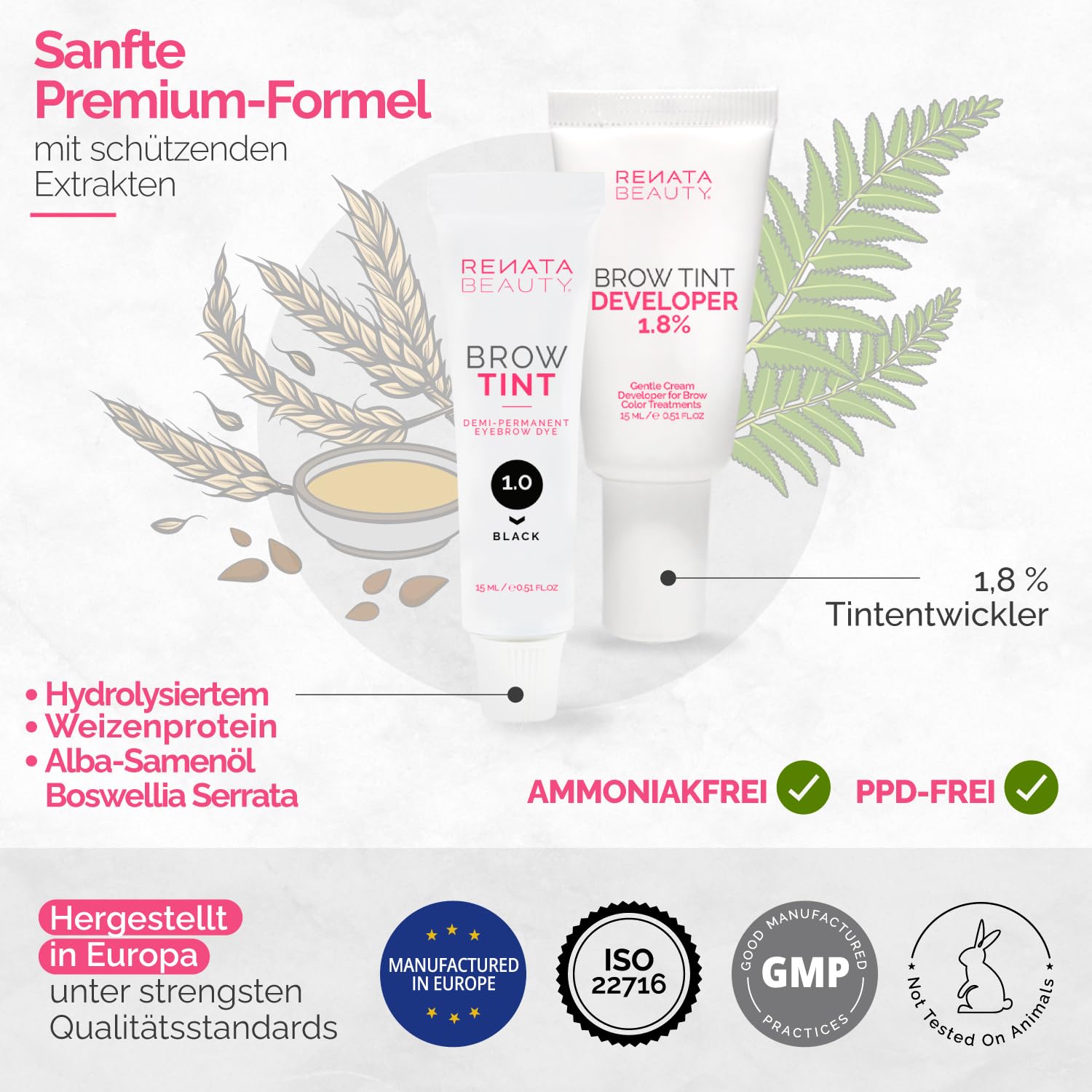 Detalle de Renata Beauty Augenbrauenfarbe Set (inkl. Entwickler & Stylingbürste) – Brow Färbeset Schwarz