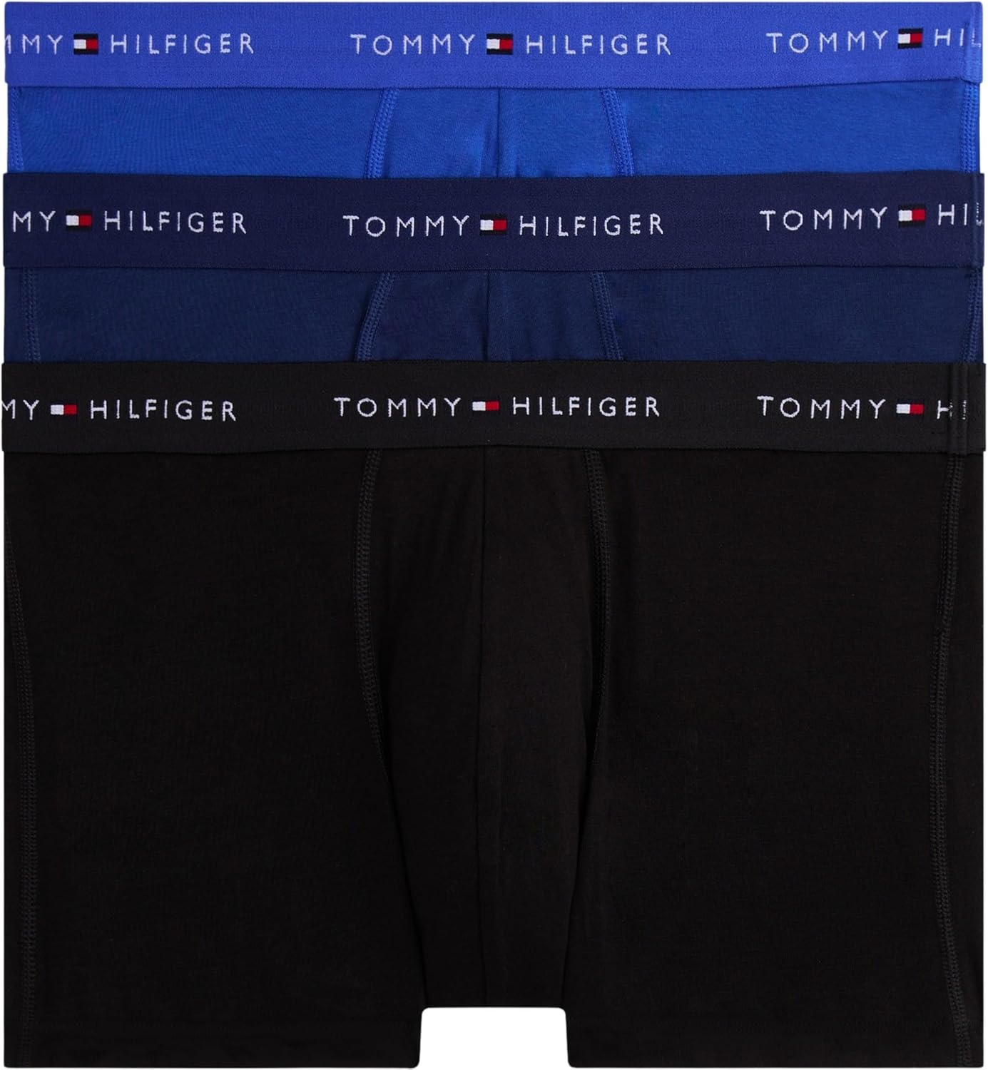 Detalle de Tommy Hilfiger Les Essentiels – Lot de 3 trunks extensibles en coton (bleu profond / lapis bleu / blanc)