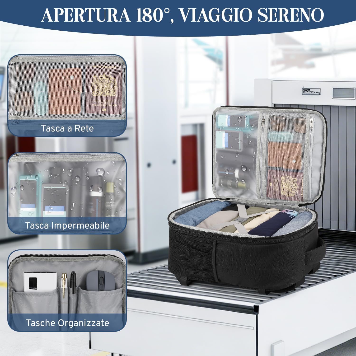 Thumbnail 3 de VSNOON Zaino da Viaggio Estendibile 40x30x20 cm, 24–30 L, Tasche e Laptop 15", Nero
