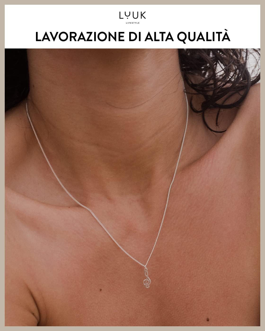 Thumbnail 2 de LUUK LIFESTYLE Collana in argento sterling 925 con ciondolo “chiave musicale” e cartolina Happiness (50 cm)