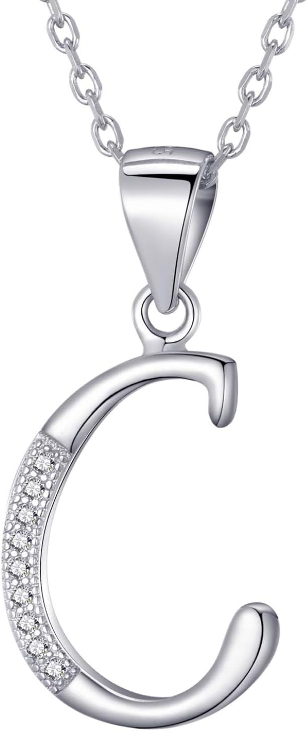 Detalle de Morella Collana donna in argento 925 rodiato con ciondolo lettera C e zirconi bianchi, 45 cm