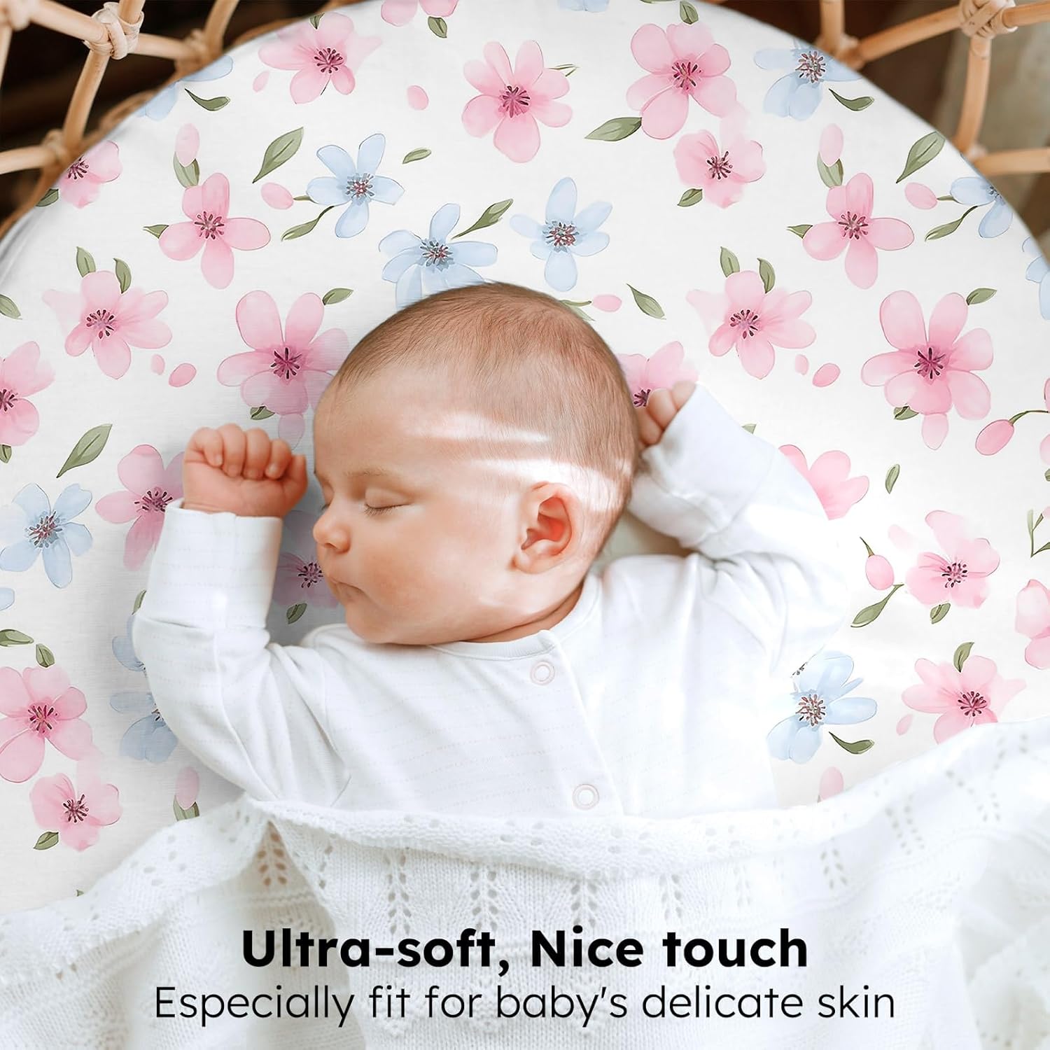 Detalle 2 de FIEMOL Baby Moses Basket Sheets (3 Pack) – 81x41 cm fitted pram sheets in pink butterfly print