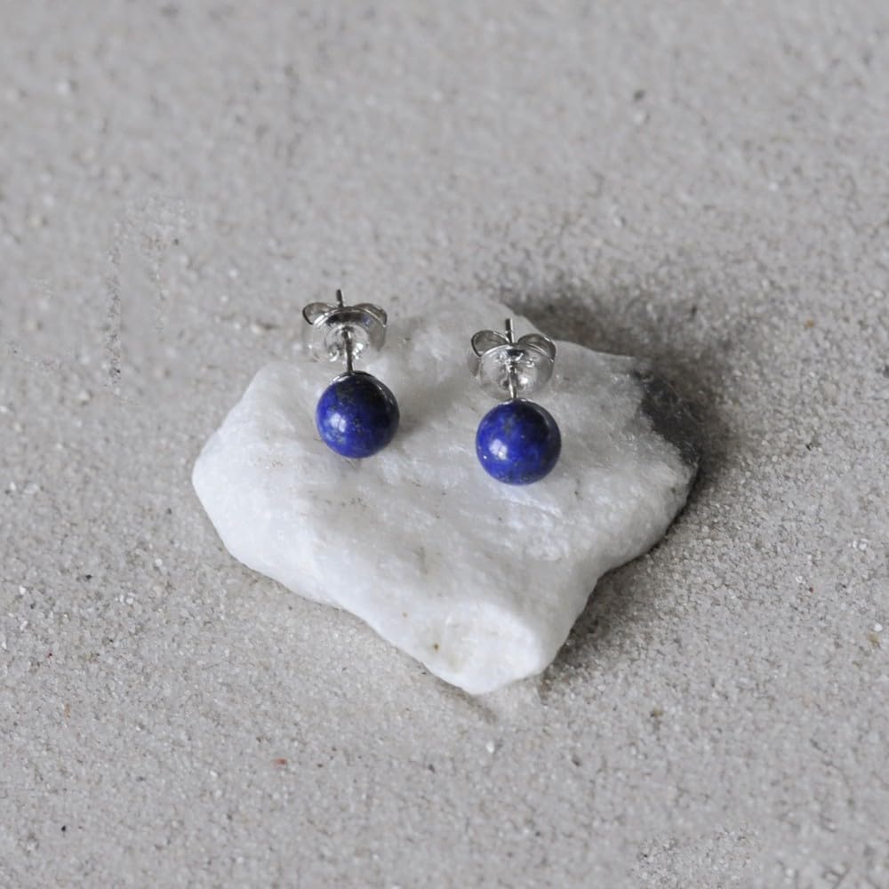 Thumbnail 4 de LES POULETTES BIJOUX Orecchini Chiodo in Argento 925 rodiato con perle Lapislazzuli 6 mm