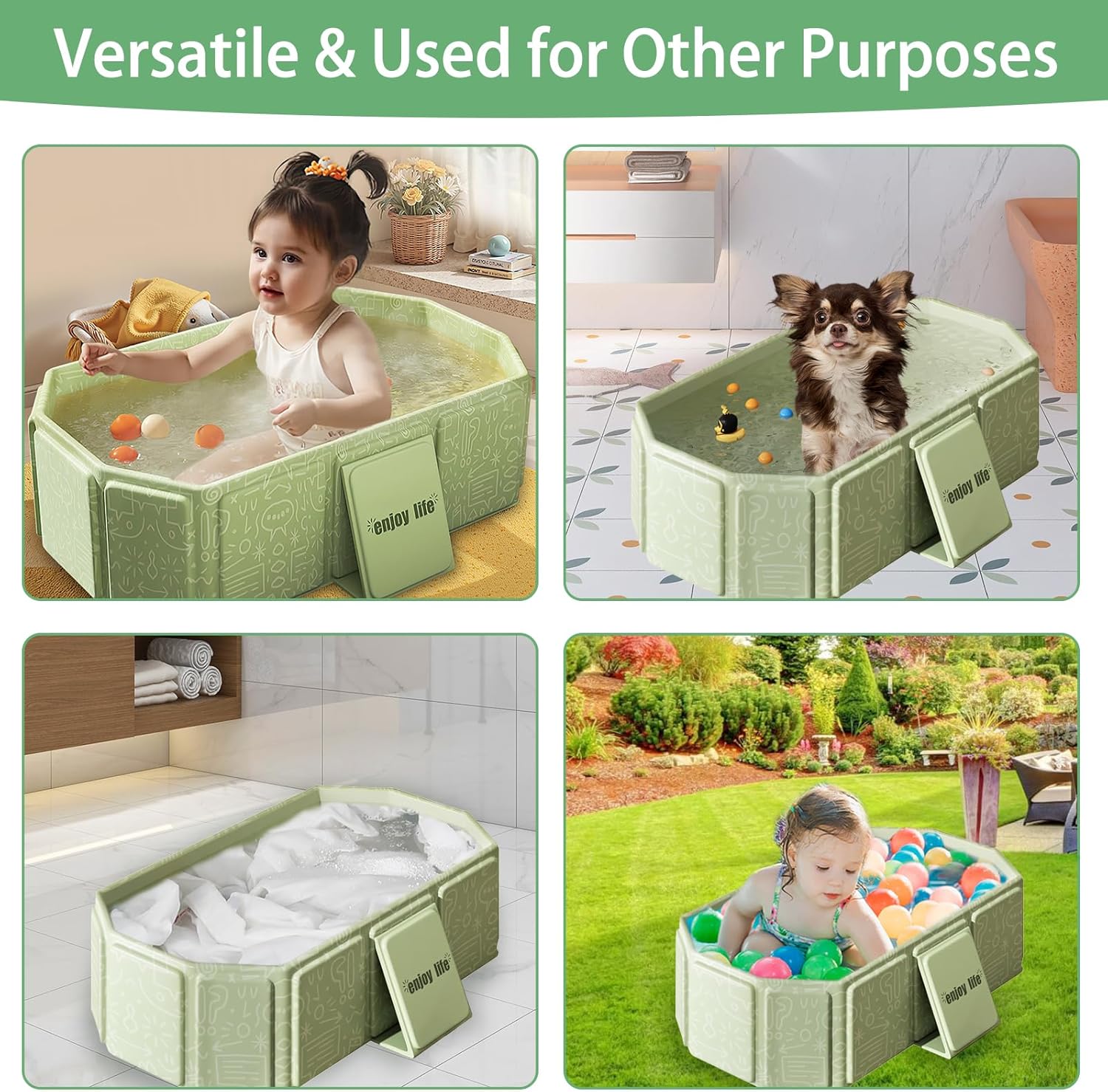 Thumbnail 6 de Vasca da bagno pieghevole per bambini 0-8 anni verde, multiuso e salvaspazio (con tappo di scolo)