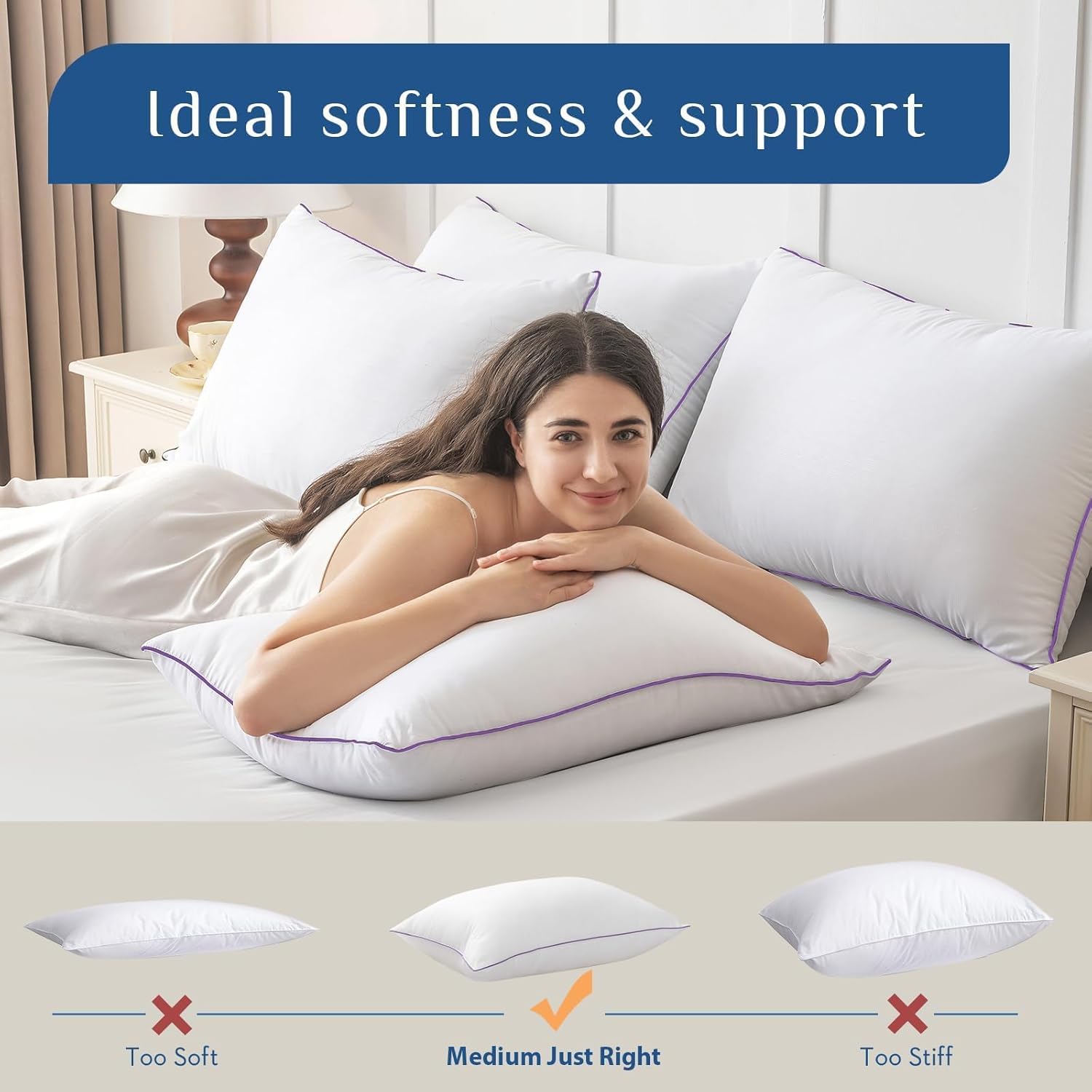 Thumbnail 5 de JOLLYVOGUE Pillows Standard Size Set of 4 (Washable Down Alternative) — Soft yet Supportive for Side, Back, and Stomach Sleepers