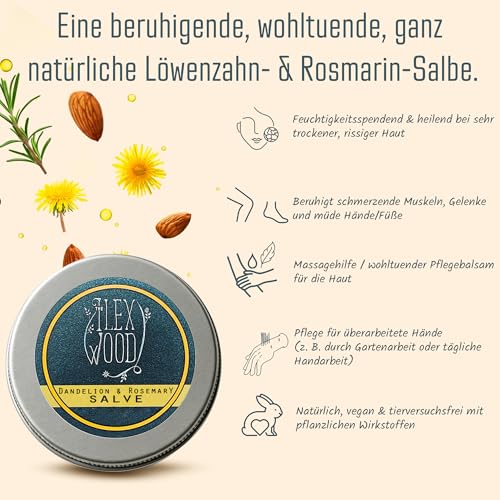 Detalle de The Ilex Wood Löwenzahn- und Rosmarinbalsam – 100 ml, vegan, natürlich, handgefertigt in Großbritannien