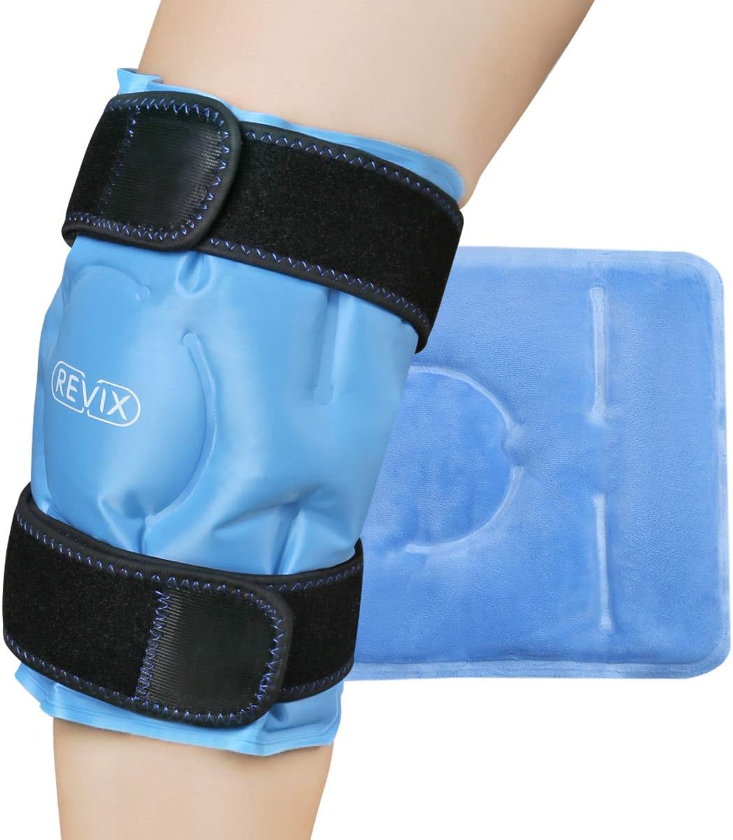 REVIX Ice Pack for Knee Pain Relief: Reusable Gel Knee Wrap with Plush Cover