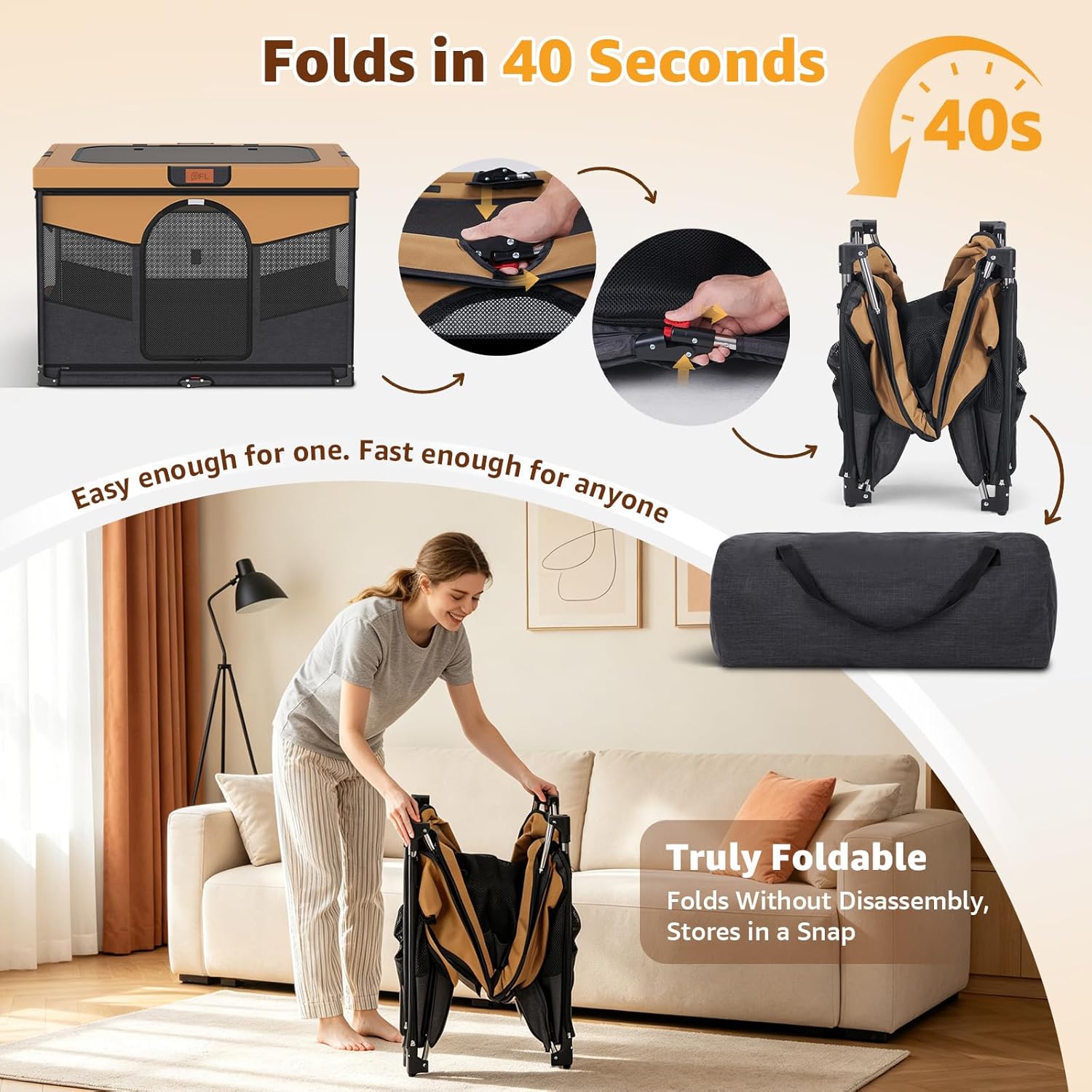 Detalle de Steel Frame Dog Playpen (81x61x56cm) – Foldable, Washable & Heavy-Duty Cage for Small to Medium Dogs