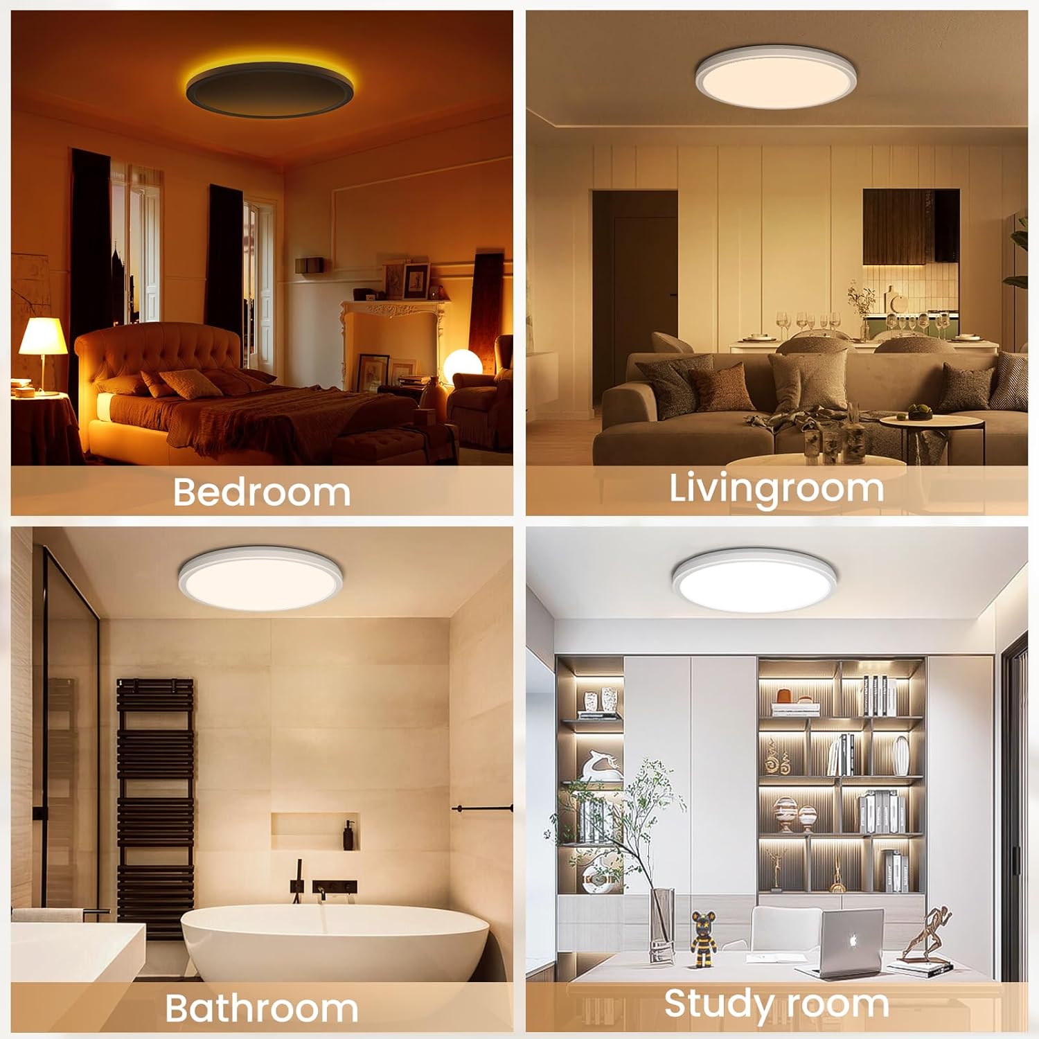 Thumbnail 6 de Tyreses LED Deckenleuchte dimmbar 24W (2800 lm) mit Fernbedienung, 1800K Nachtlicht – für Schlafzimmer & Kinderzimmer, Ø30 cm