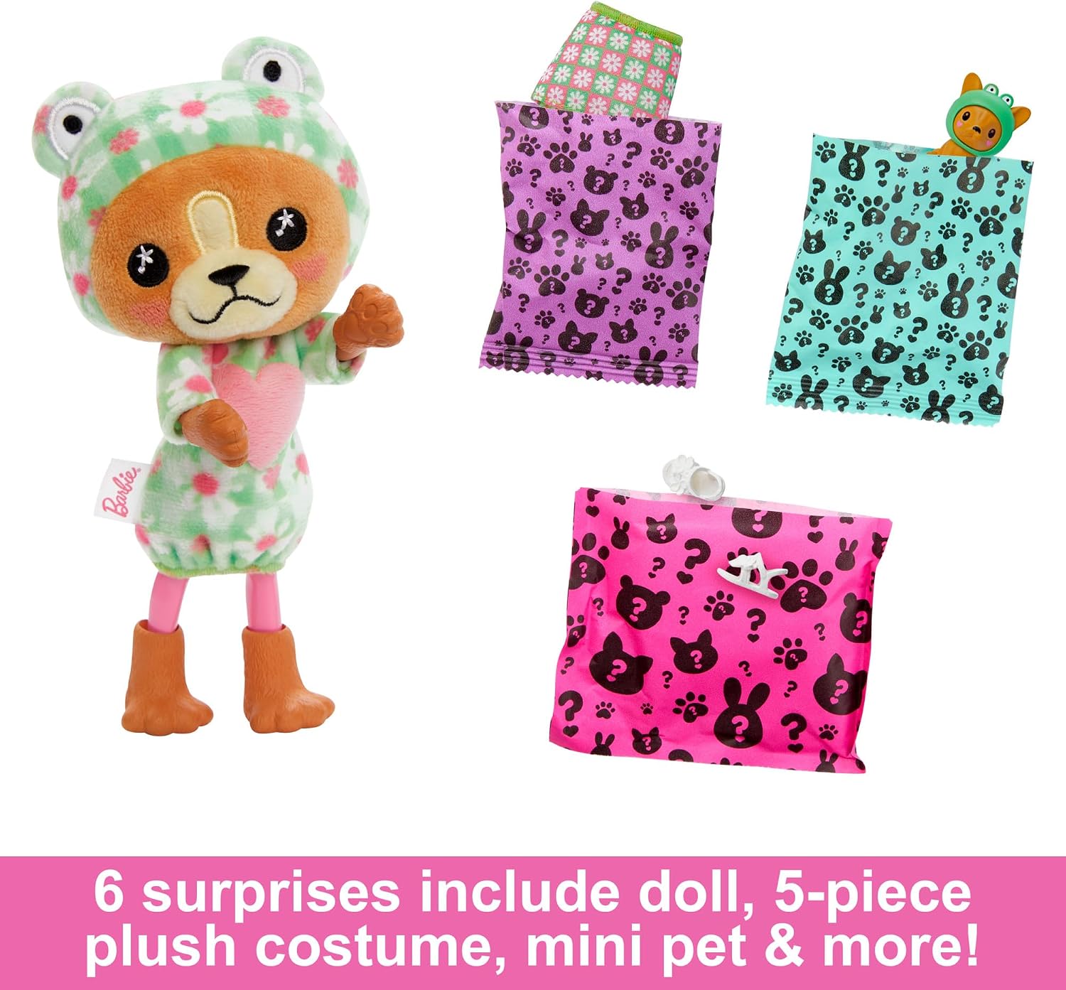 Detalle de Barbie HRK29 Cutie Reveal Chelsea Doll with Plush Frog Costume & Colour Change