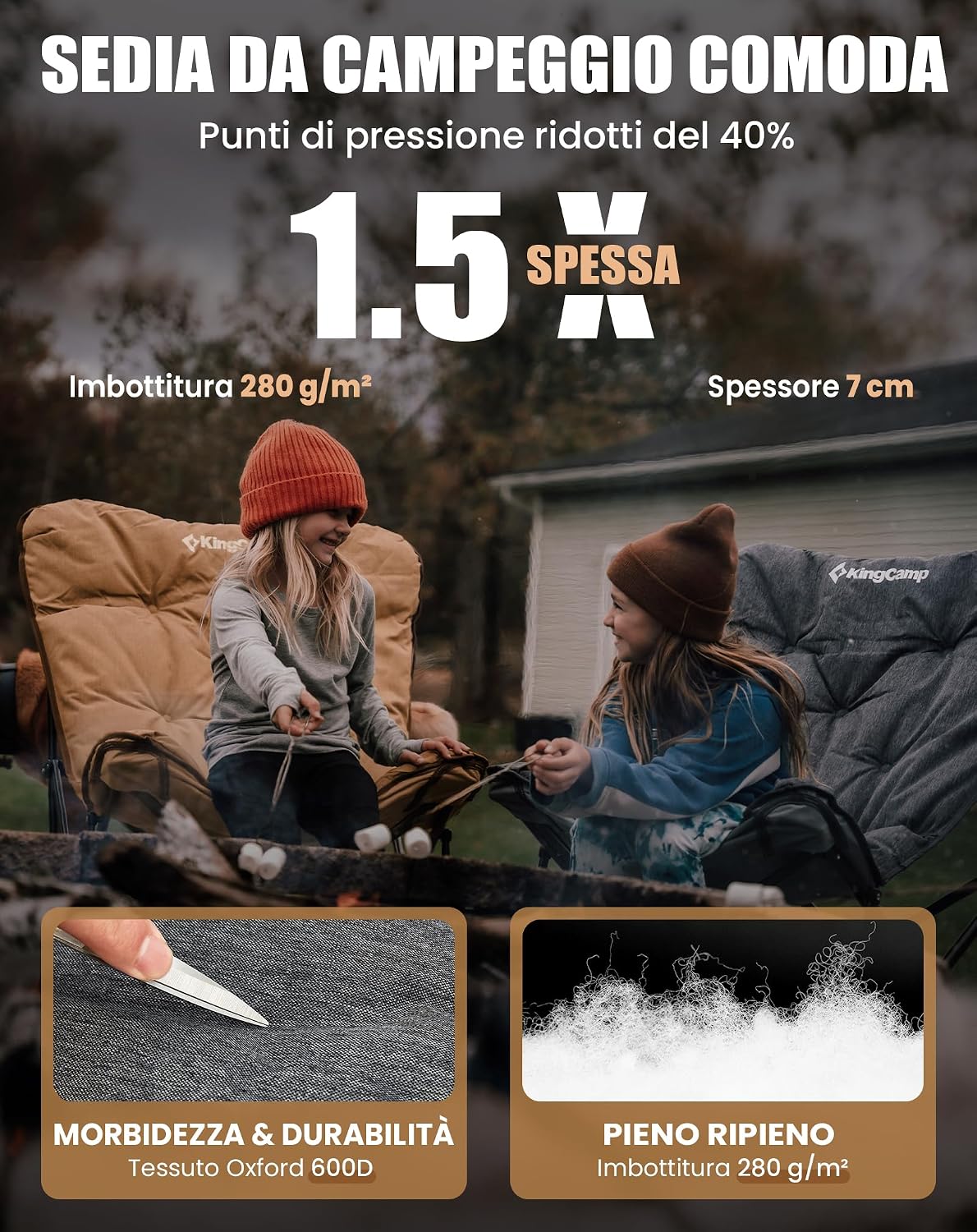 Thumbnail 5 de KingCamp Sedia Pieghevole Ergonomica: comfort premium per outdoor e casa