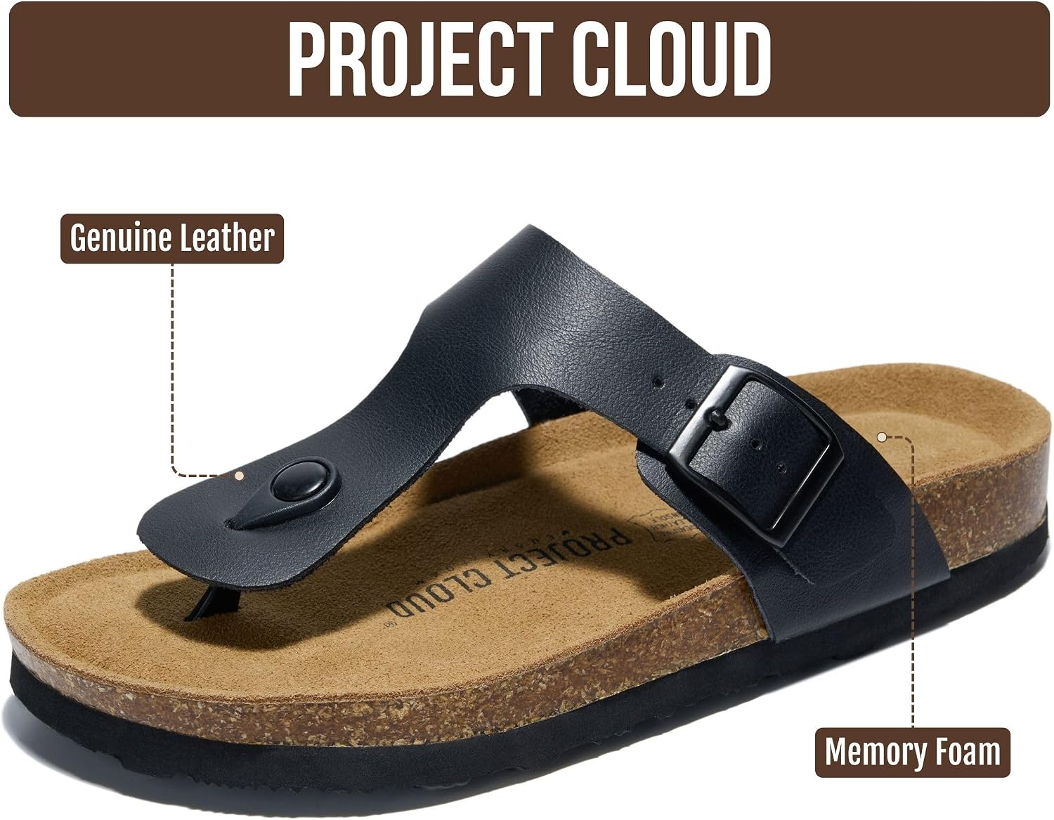 Thumbnail 1 de Project Cloud Women's Leather Sandals: Memory Foam Insole, Non-Slip, Lightweight Leather Thong Sandals
