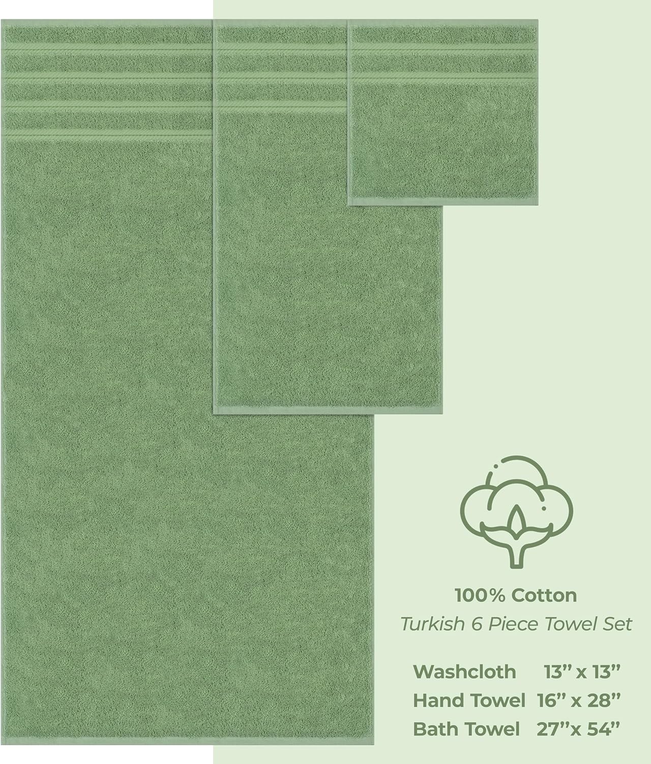 Thumbnail 3 de American Soft Linen Luxury 6-Piece Turkish Towel Set (Sage Green) — 600 GSM Cotton