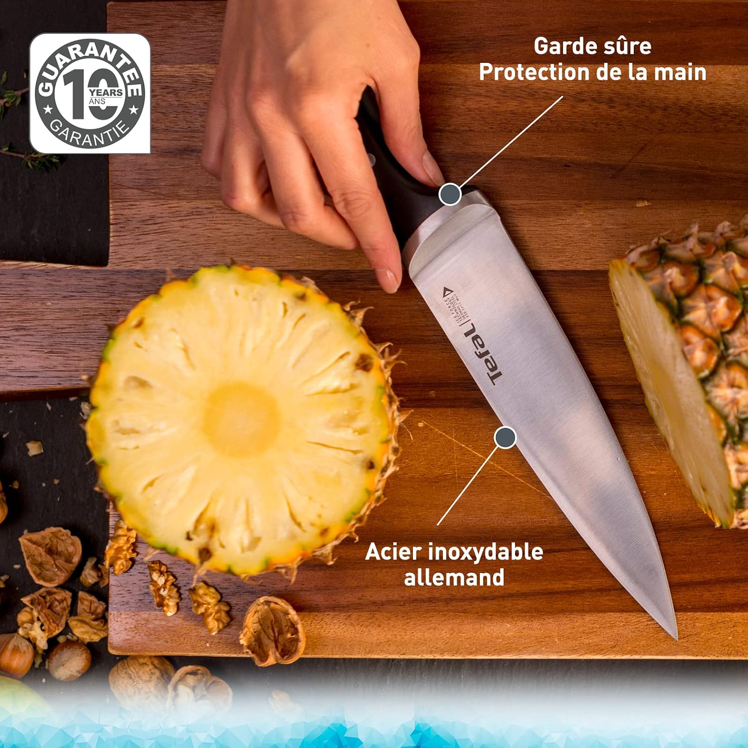 Detalle de Tefal Ice Force Set de 4 couteaux à steaks 11 cm – Lames en acier inox allemand, refroidies à -120° C, garantie 10 ans