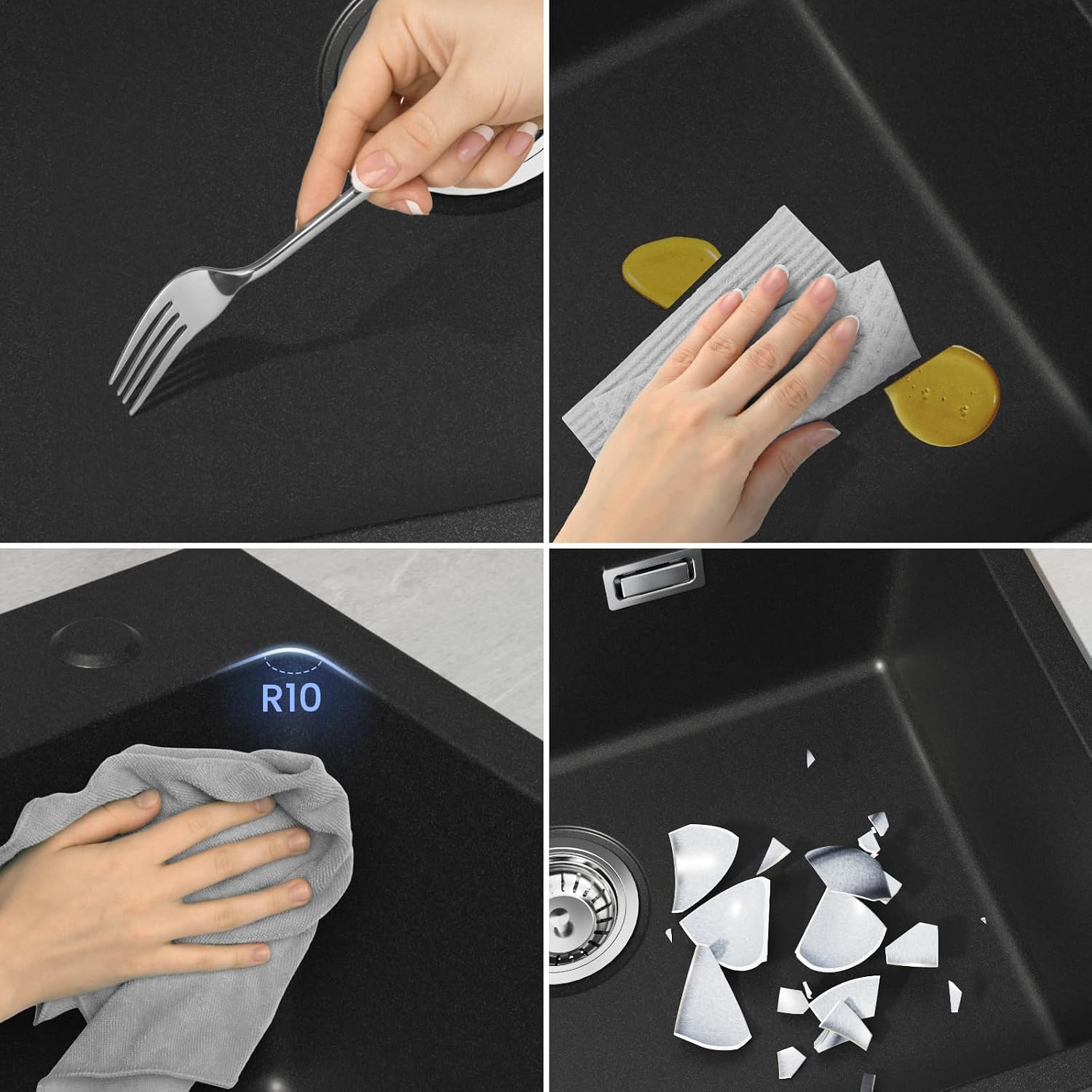 Thumbnail 3 de CECI PA Spülbecken Schwarz Granit 60 x 45 cm mit Siebkorb – Küchenspüle für 60-cm-Unterschränke