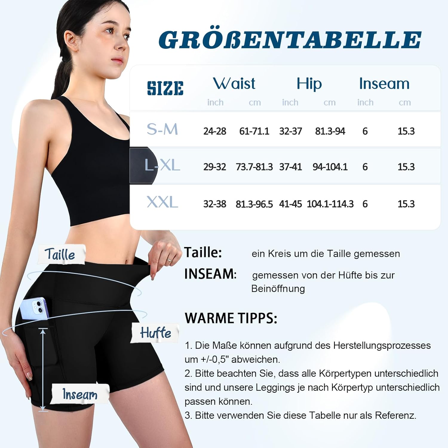 Detalle de Sanpetix Radlerhose Damen mit Taschen – High Waist Short für das Gym