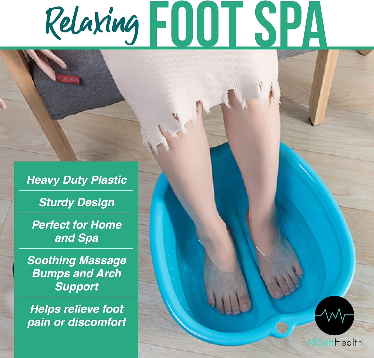 Detalle 2 de AllSett Health Foot Soaking Bath Basin (Large, Blue) for Home Spa Pedicures