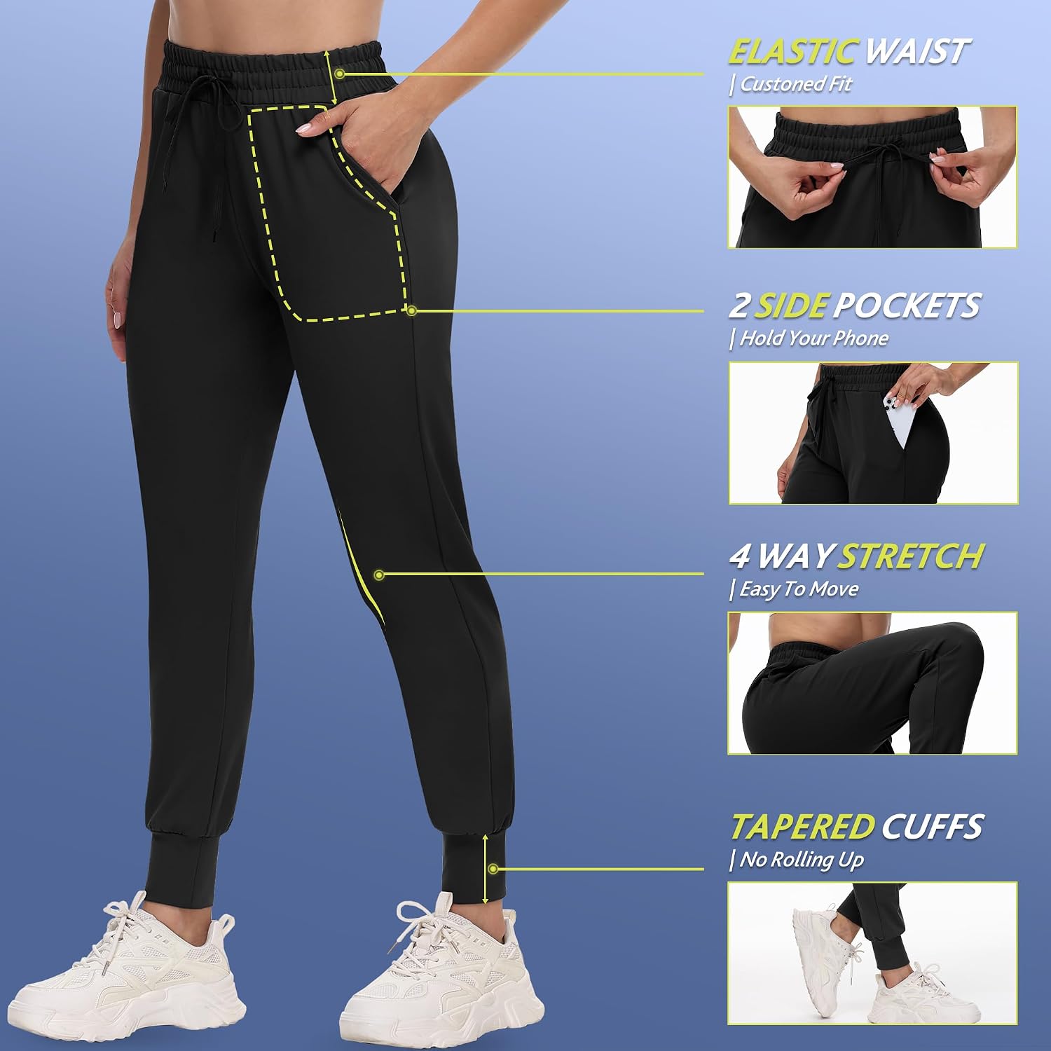 Detalle de 4 Pack Joggers for Women - Lightweight Ultra-Soft Sweatpants with Pockets