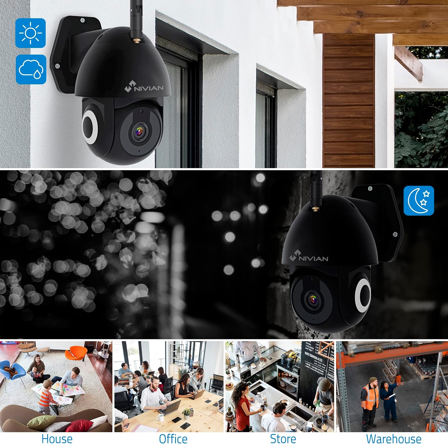 Thumbnail 3 de NIVIAN Telecamera PTZ WiFi 2,4Ghz Half4K con Auto-tracking, visione notturna e compatibilità con Alexa e Google Home