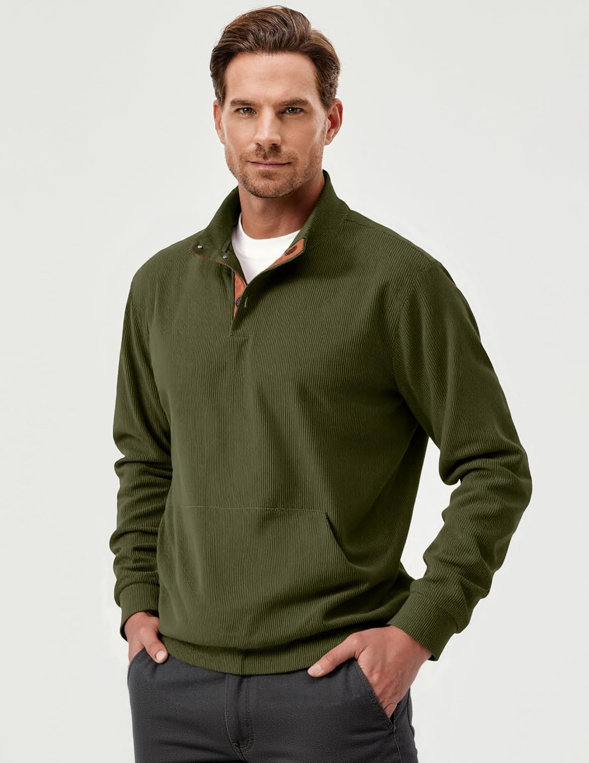 Thumbnail 1 de JMIERR Mens Warm Corduroy Sweatshirt with Pockets