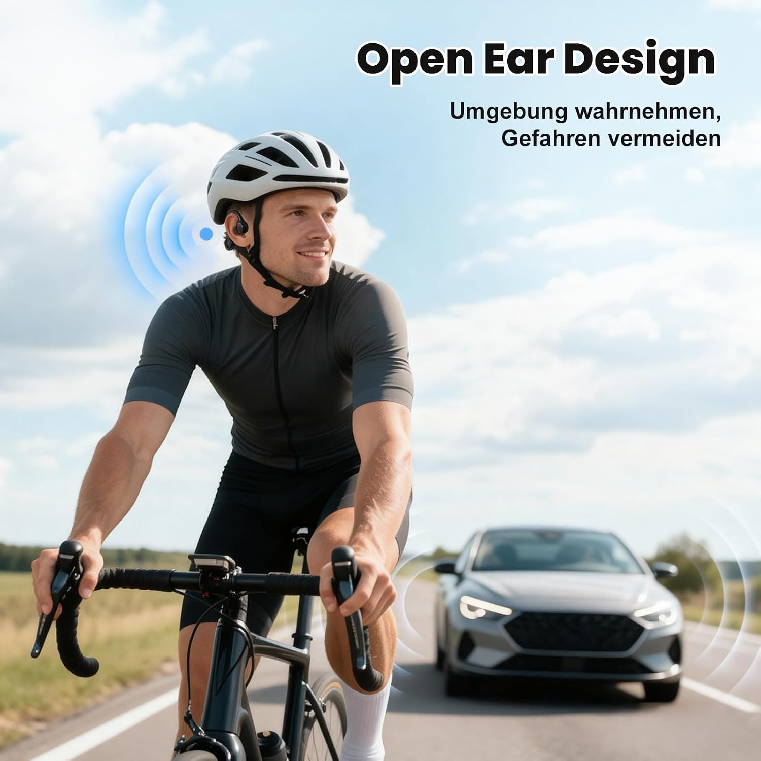 Detalle de MANKIW Knochenschall Bluetooth 6.0 Open-Ear Sportkopfhörer mit USB-C Schnellladung (IPX5)
