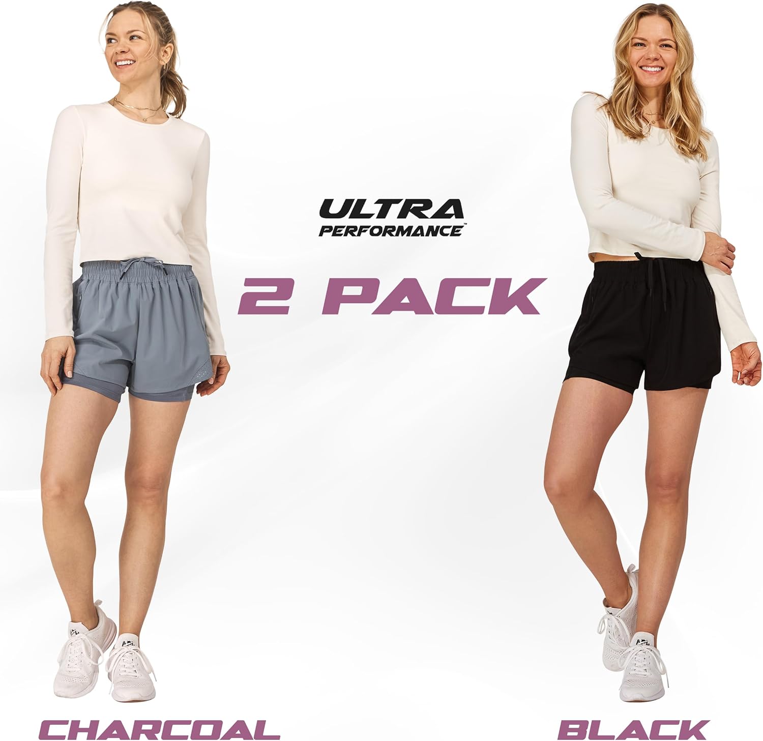 Thumbnail 1 de Ultra Performance Women's Running Gym Shorts (2-Pack) with Inner Compression and Built-In Phone Pocket