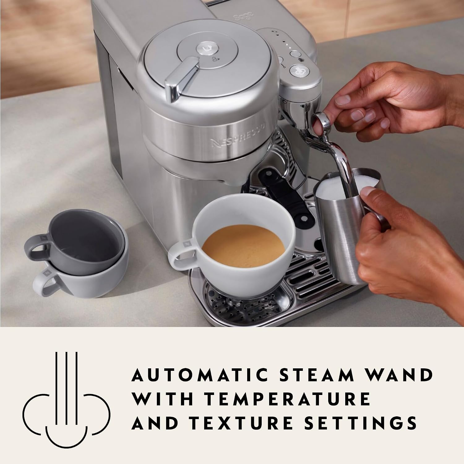 Detalle de Nespresso Vertuo Creatista by Sage: Capsule Coffee Machine with Milk Frother – Sea Salt Finish