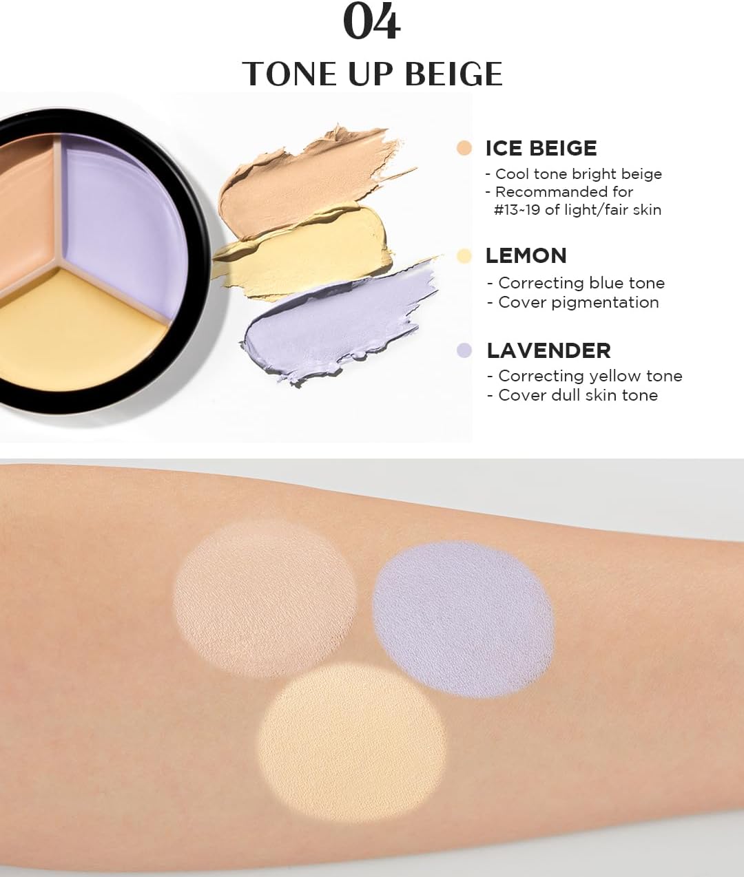 Thumbnail 4 de THESAEM Cover Perfection Triple Pot Concealer 04 Tone Up Beige – una copertura completa con tre tonalità per pelle chiara