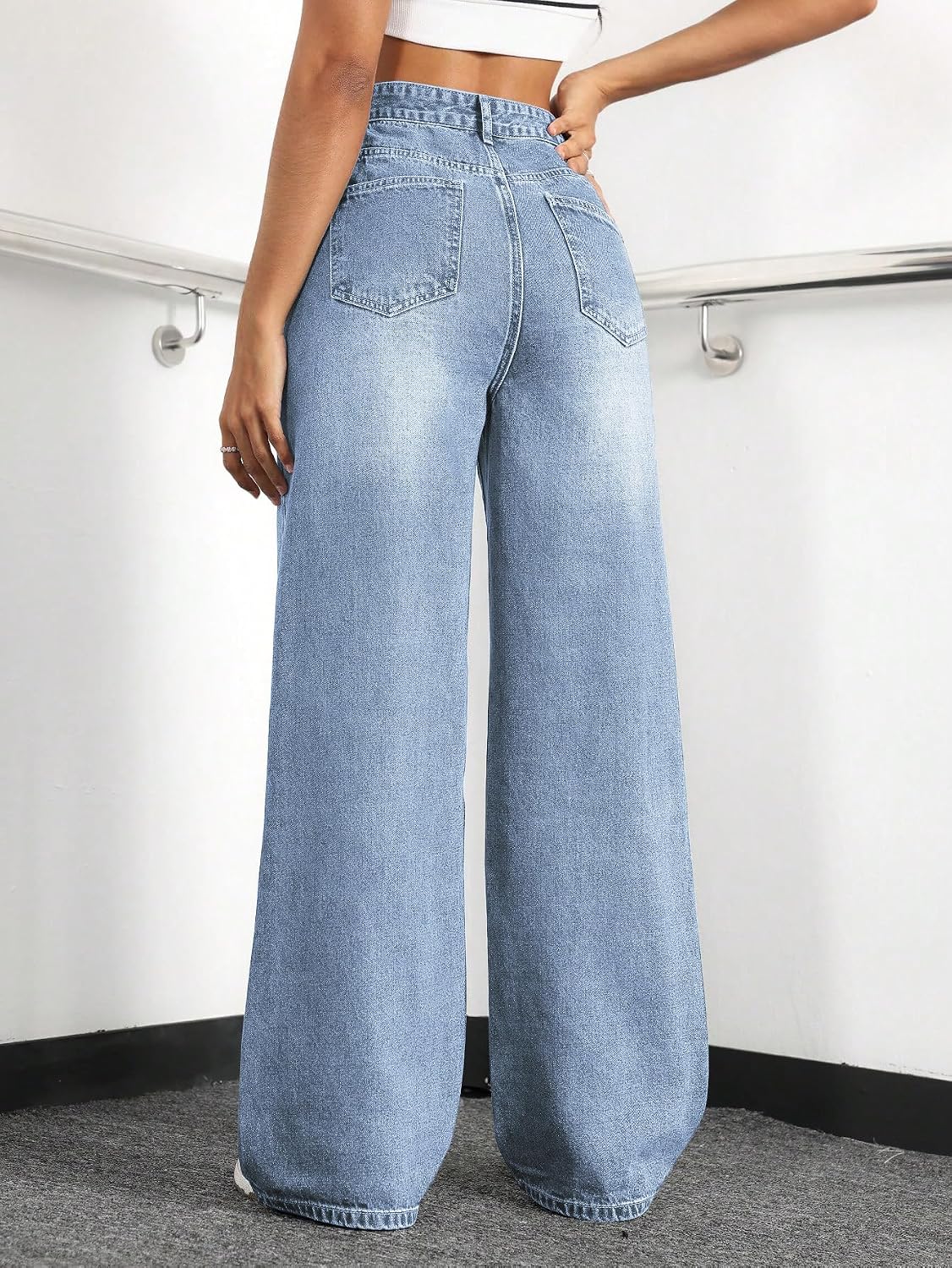 Detalle de Mars Power Straight Leg Jeans for Women: High-Waisted, Wide-Leg, Baggy Boyfriend Denim