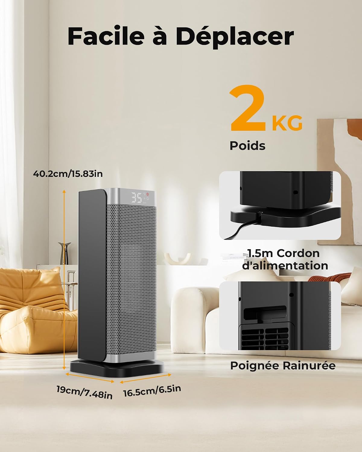 Thumbnail 6 de Fitabok YND-2000C keramische ventilatorkachel 2000 W met ECO-modus