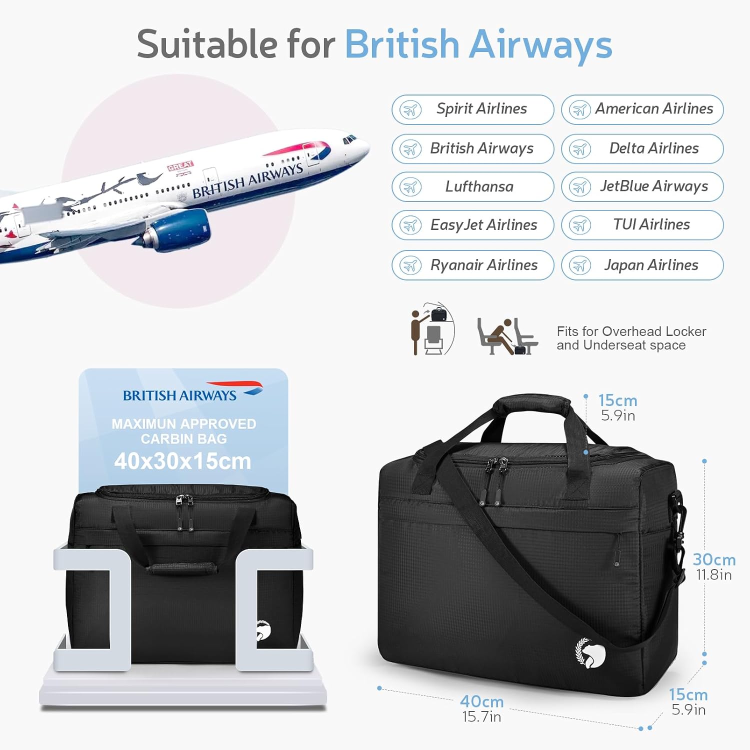 Thumbnail 1 de YOODI 18L Underseat Cabin Bag, 40x30x15cm Foldable Waterproof Duffle