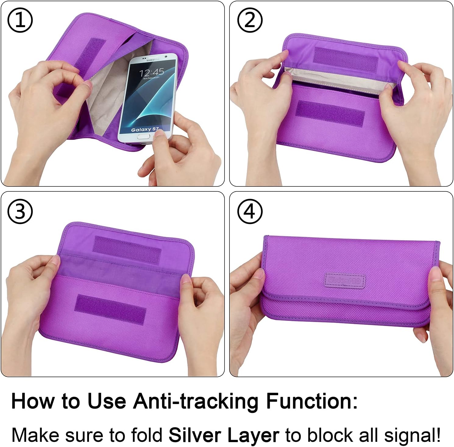 Thumbnail 6 de wisdompro RFID Signal Blocking Bag (Faraday pouch) for cell phones and car keys, purple
