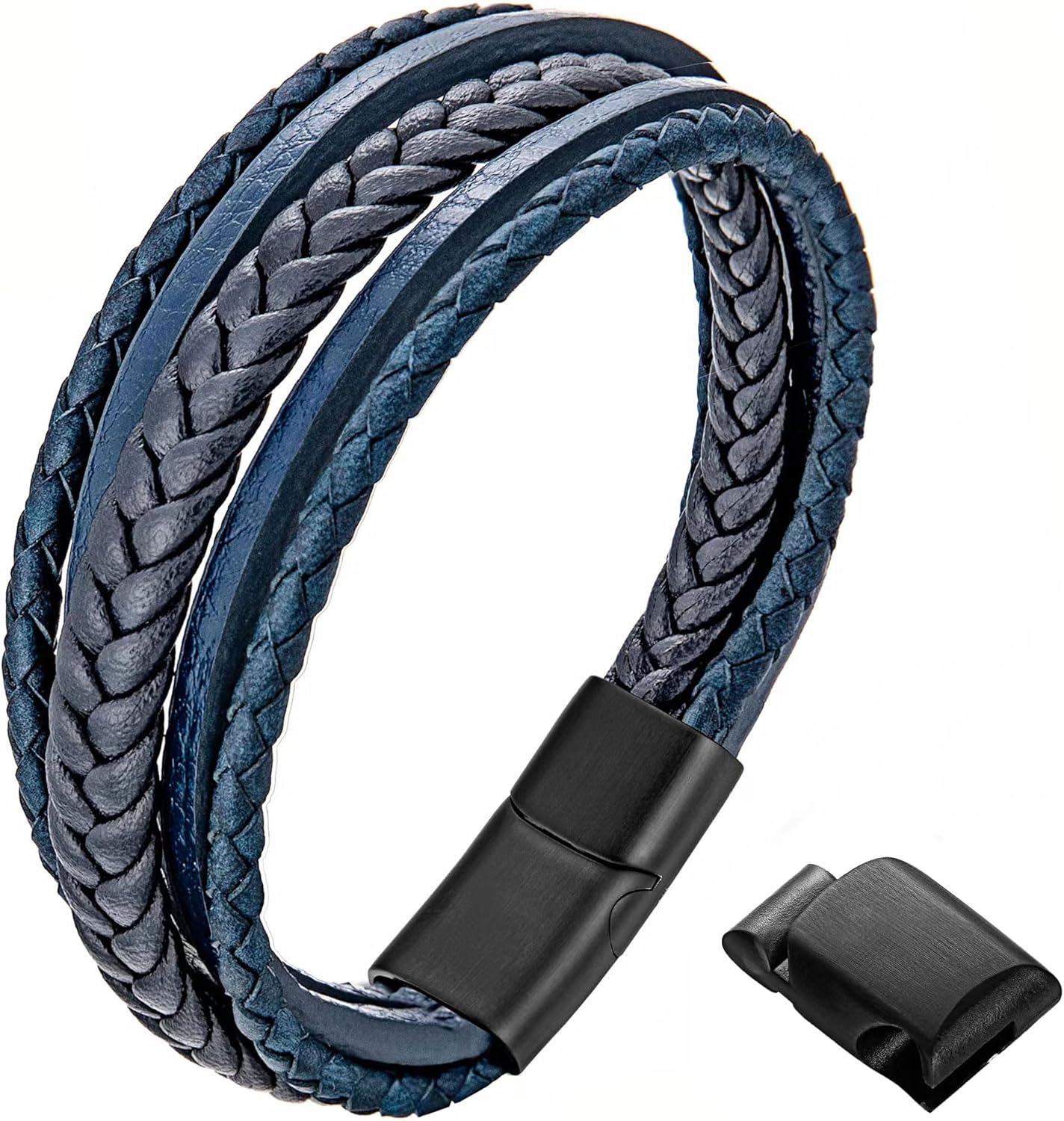 Thumbnail 6 de murtoo Herren Armband Edelstahl Echtleder Naturstein Geflochten mit Magnetverschluss