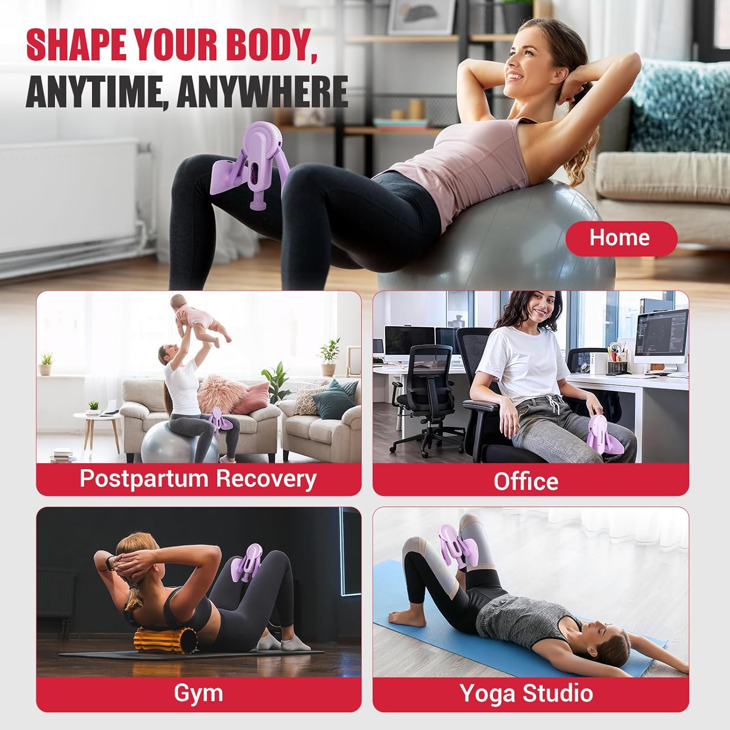 Thumbnail 5 de Thigh Trainer Thigh Exerciser 10–100lb Adjustable Resistance Pelvic Floor Trainer with Leg Band & Poster